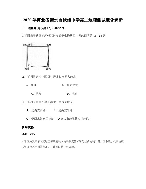 2020年河北省衡水市诚信中学高二地理测试题含解析