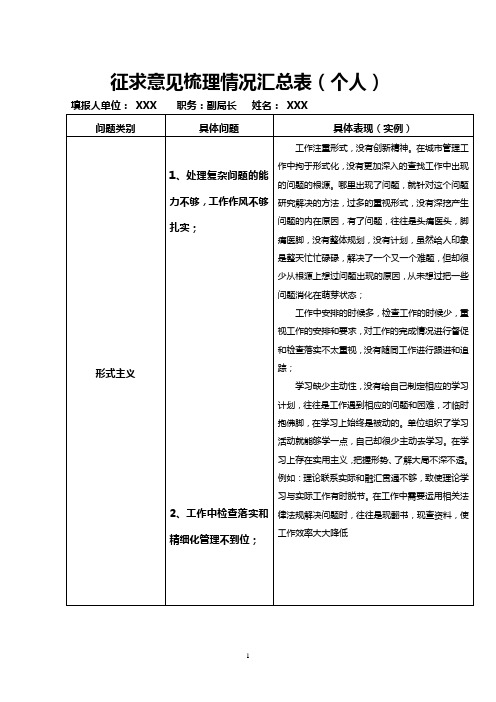 征求意见梳理情况汇总表