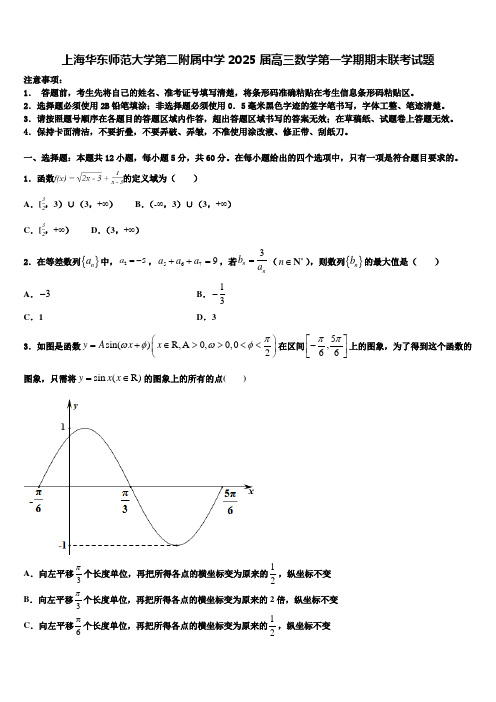 上海华东师范大学第二附属中学2025届高三数学第一学期期末联考试题含解析