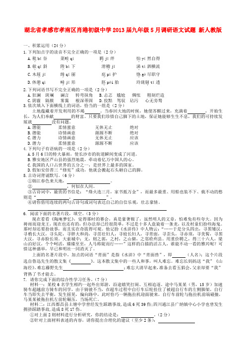 湖北省孝感市孝南区肖港初级中学九年级语文5月调研试题 新人教版