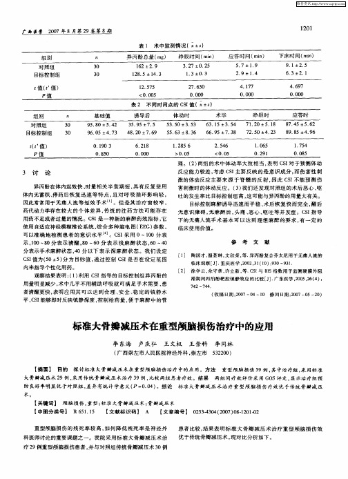 标准大骨瓣减压术在重型颅脑损伤治疗中的应用