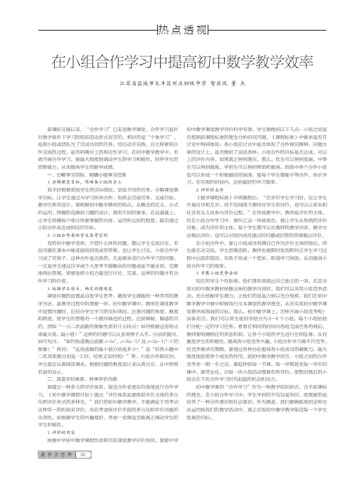 在小组合作学习中提高初中数学教学效率