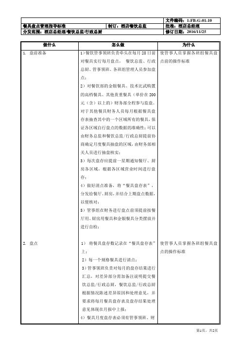 餐具盘点管理指导标准