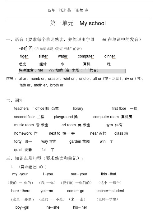 (完整word版)人教版PEP四年级英语下册知识点归纳总结.doc