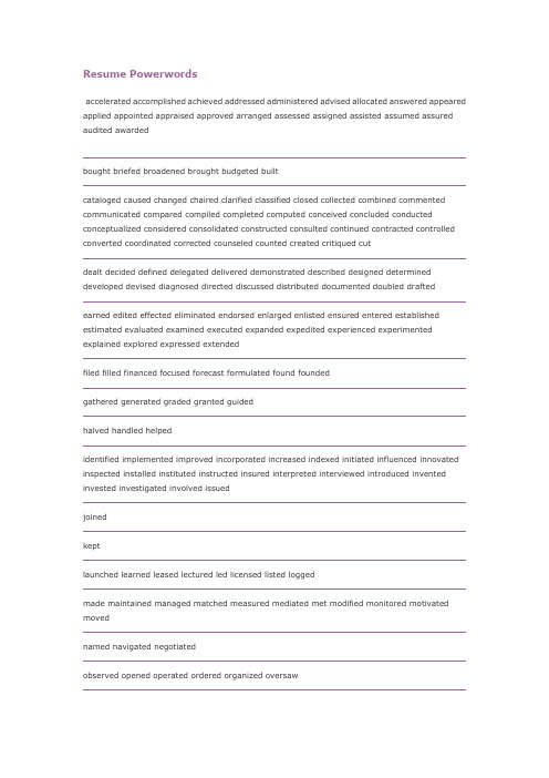 Resume Powerwords 英文简历关键词