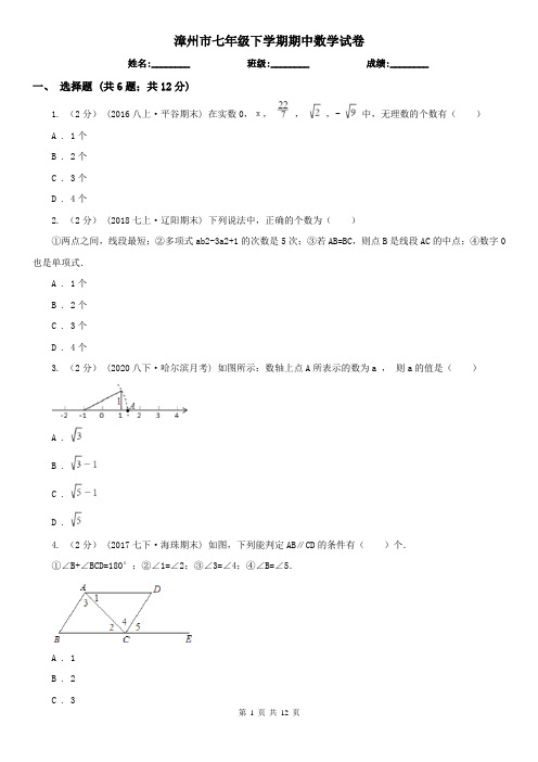 漳州市七年级下学期期中数学试卷