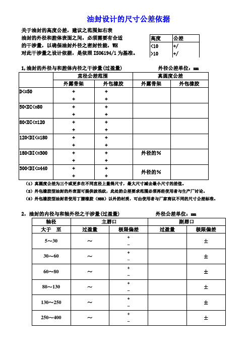 骨架油封尺寸公差标准