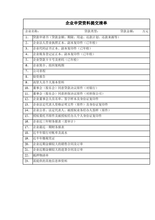 企业贷款资料清单
