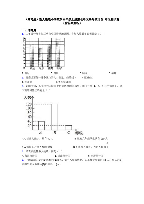 (常考题)新人教版小学数学四年级上册第七单元条形统计图 单元测试卷(含答案解析)