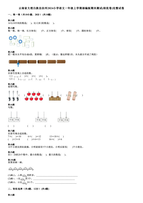 云南省大理白族自治州2024小学语文一年级上学期部编版期末测试(培优卷)完整试卷