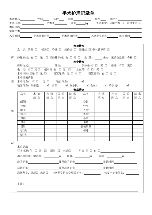 手术护理记录模板【范本模板】