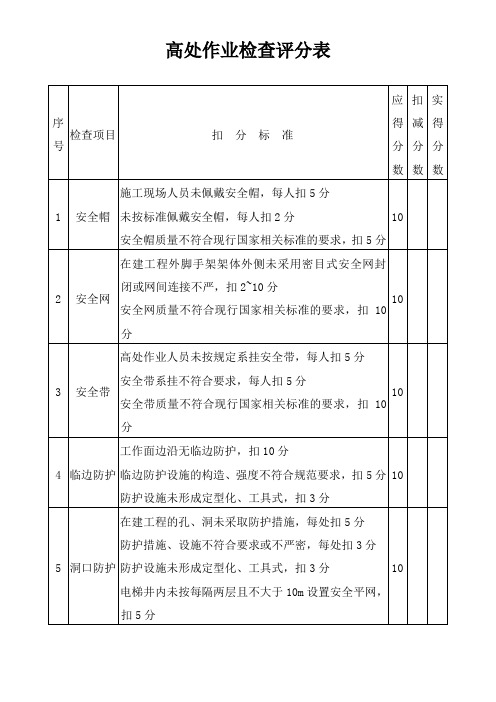 高处作业检查评分表