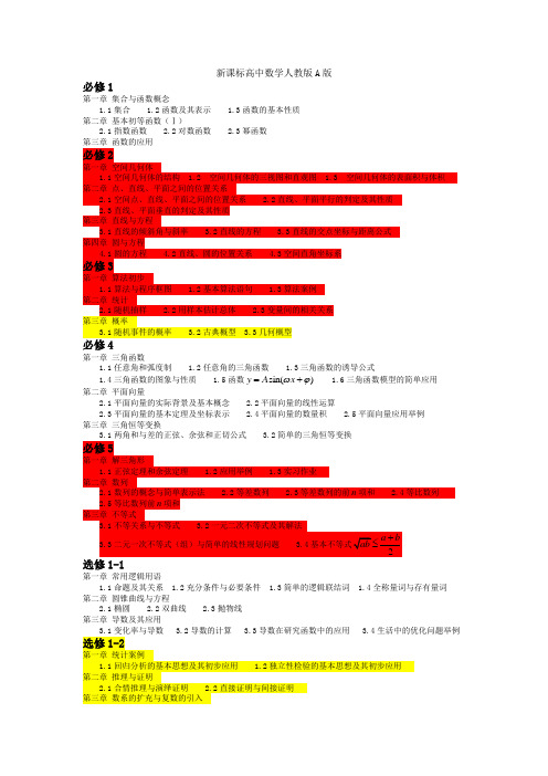 人教版高中数学A版目录