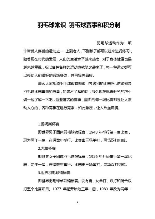 羽毛球常识 羽毛球赛事和积分制