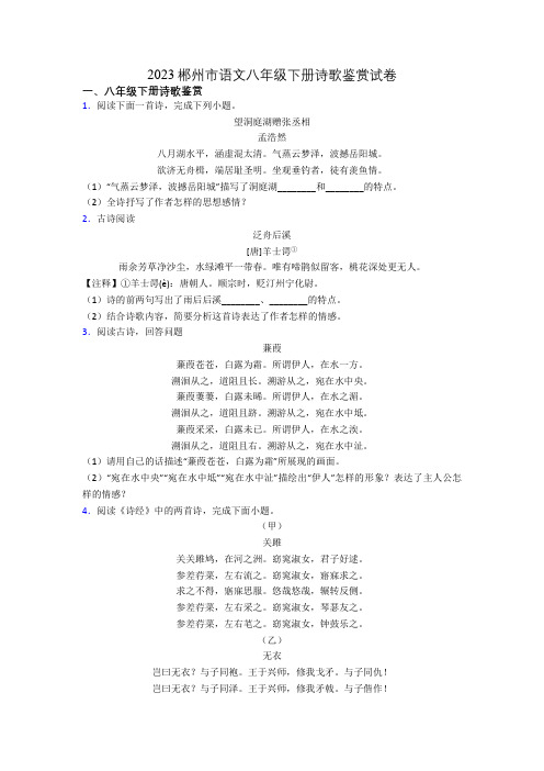 2023郴州市语文八年级下册诗歌鉴赏试卷