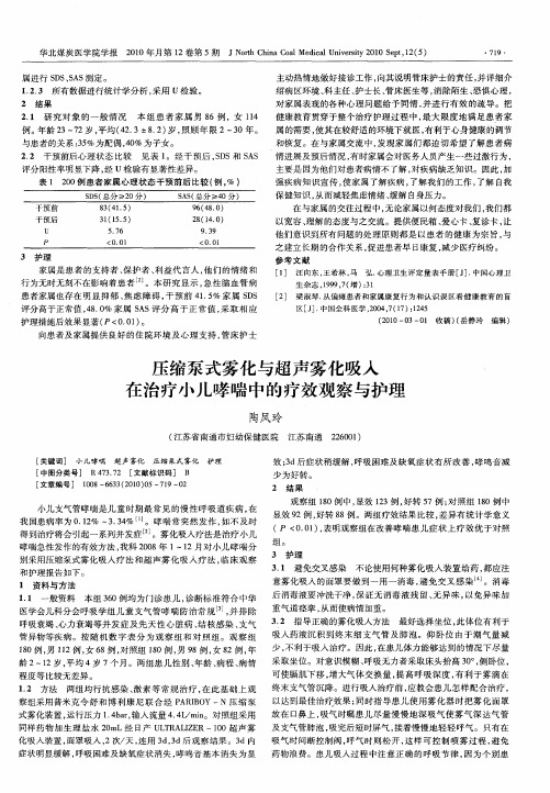 压缩泵式雾化与超声雾化吸入在治疗小儿哮喘中的疗效观察与护理