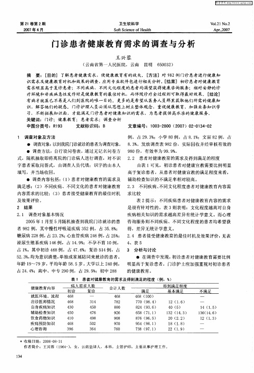 门诊患者健康教育需求的调查与分析