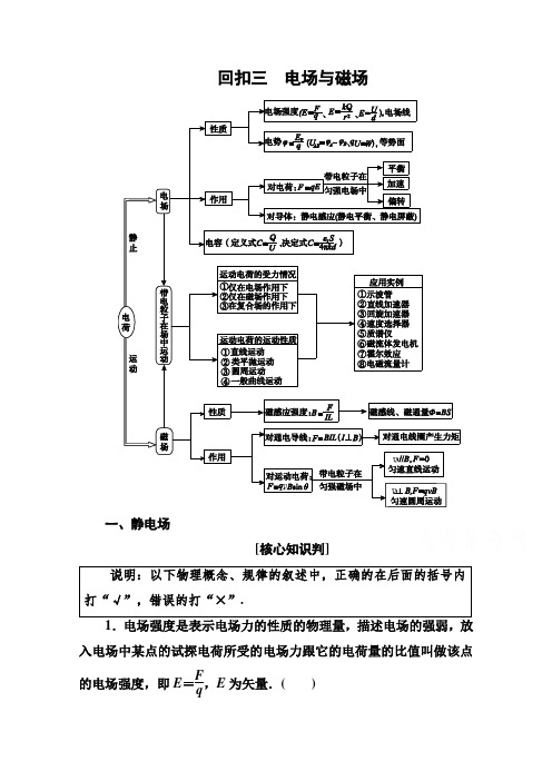 高考物理二轮复习考前知识回扣：电场与磁场(含答案)