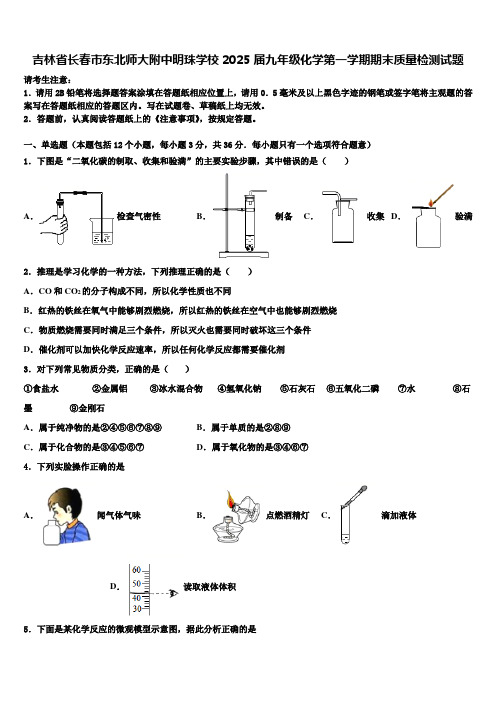 吉林省长春市东北师大附中明珠学校2025届九年级化学第一学期期末质量检测试题含解析