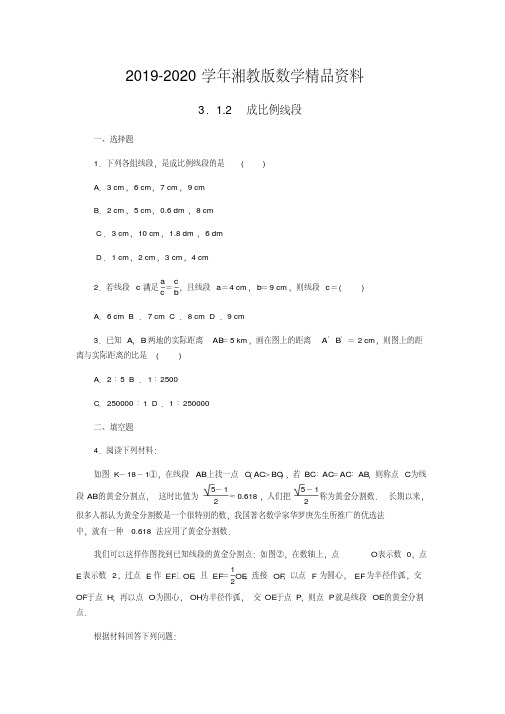 2019-2020学年九年级数学上册第3章图形的相似3.1比例线段3.1.2成比例线段作业湘教版