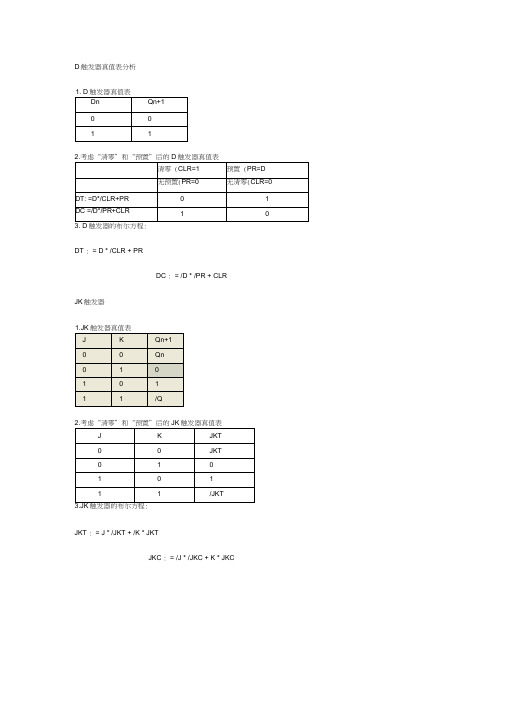 JK触发器真值表