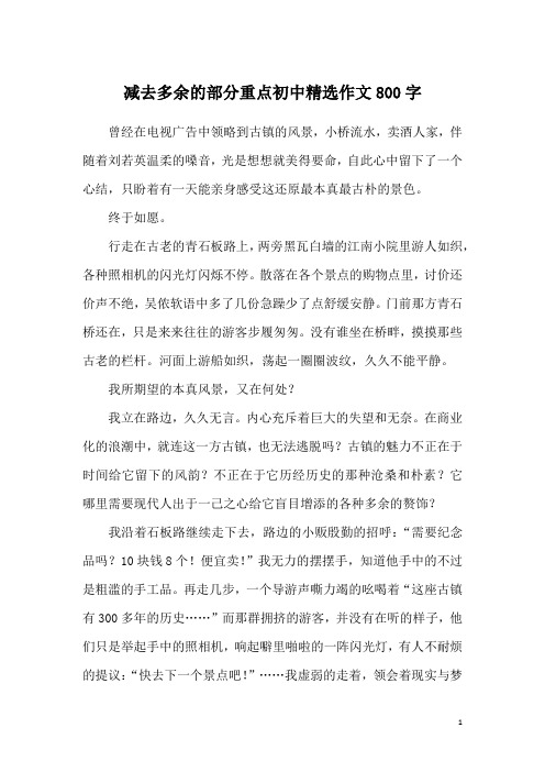 减去多余的部分重点初中精选作文800字