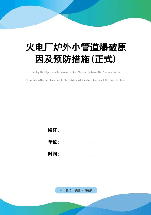 火电厂炉外小管道爆破原因及预防措施(正式)