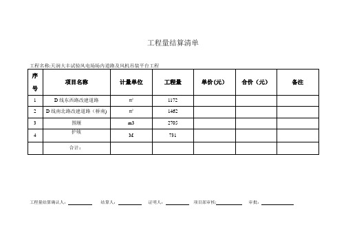 工程量结算清单【范本模板】