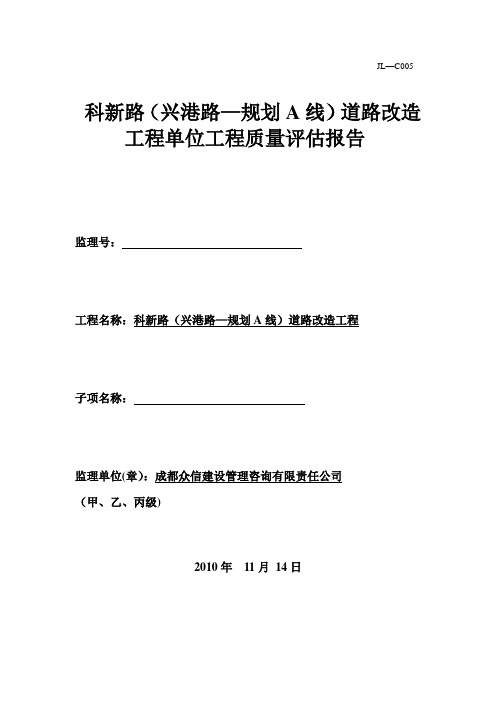 科新路(兴港路-规划A线)道路改造工程评估报告