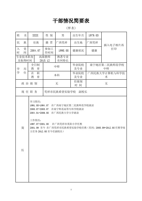 干部情况简要表