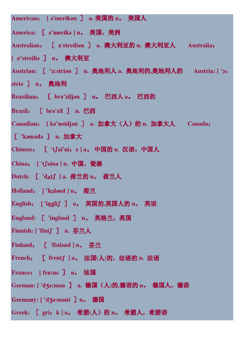 世界国家(名称)和国家人(名称)中英文对照表