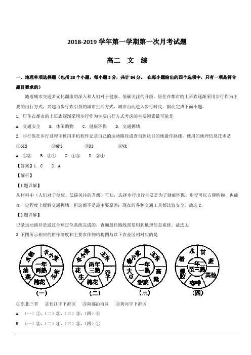 贵州省遵义航天高级中学2018-2019学年高二上学期第一次月考文科综合地理试题 含解析