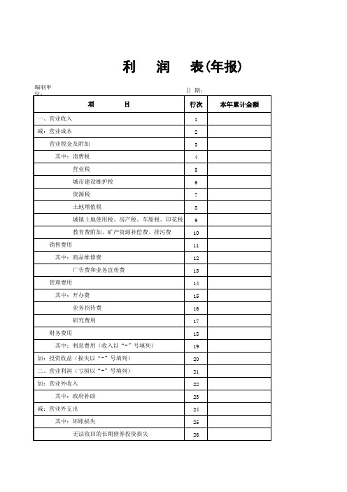 小企业会计准则利润表(年报)