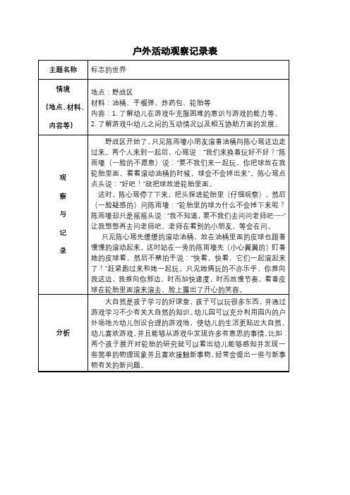 大班区域游戏观察记录表