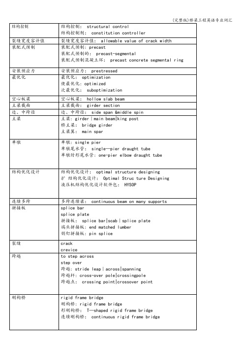 (完整版)桥梁工程英语专业词汇