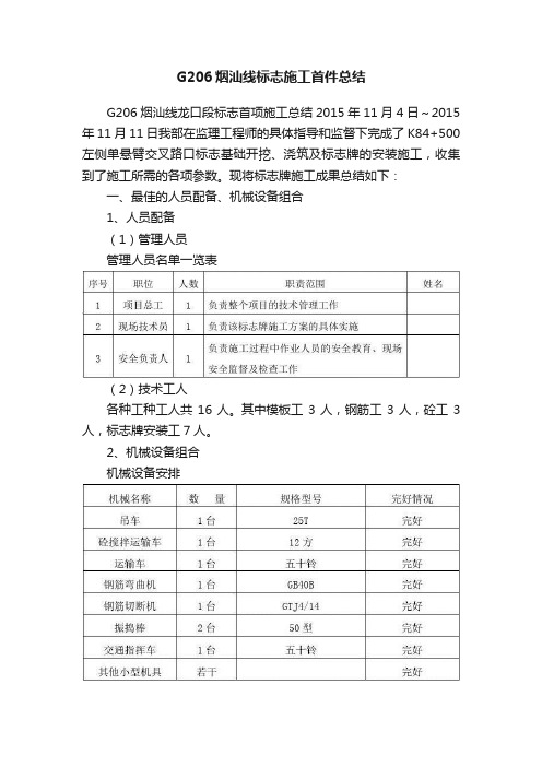 G206烟汕线标志施工首件总结