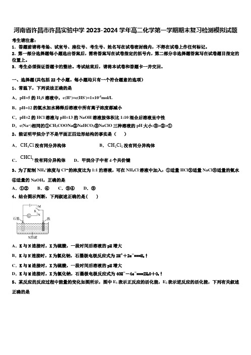 河南省许昌市许昌实验中学2023-2024学年高二化学第一学期期末复习检测模拟试题含解析