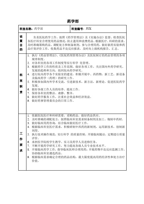 三级综合医院药学部制度