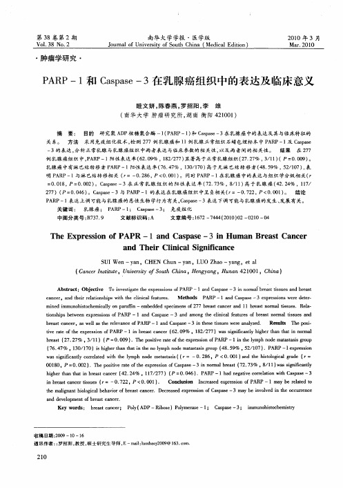 PARP-1和Caspase-3在乳腺癌组织中的表达及临床意义