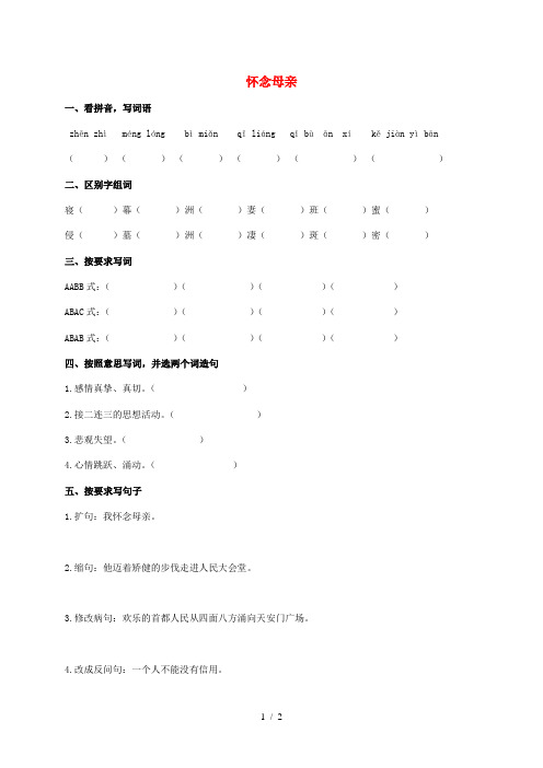 六年级语文上册怀念母亲同步练习(无答案)人教新课标版