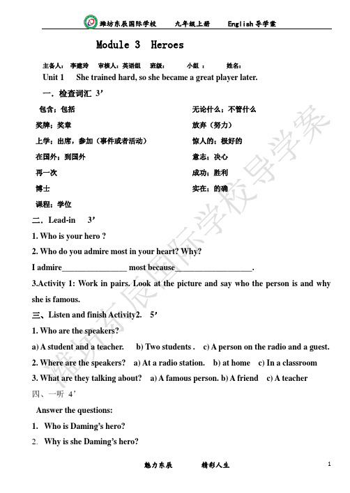 新外研版九年级上册英语M3导学案