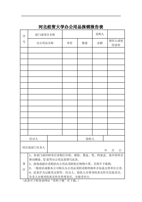 河北经贸大学办公用品报销报告表