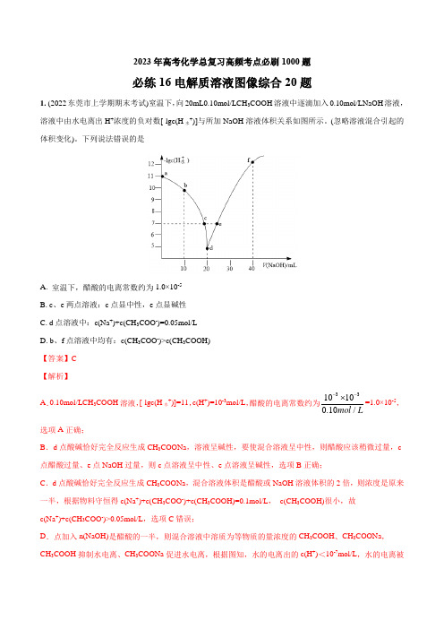 高考化学- 电解质溶液图像综合20题(解析版)