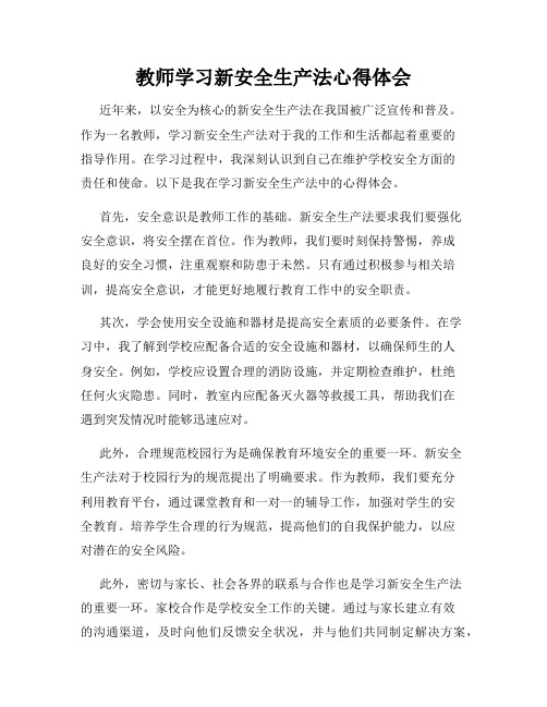 教师学习新安全生产法心得体会