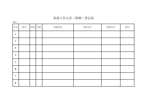 家政工作人员(保姆)登记表