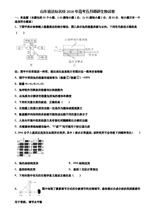 山东省达标名校2018年高考五月调研生物试卷含解析