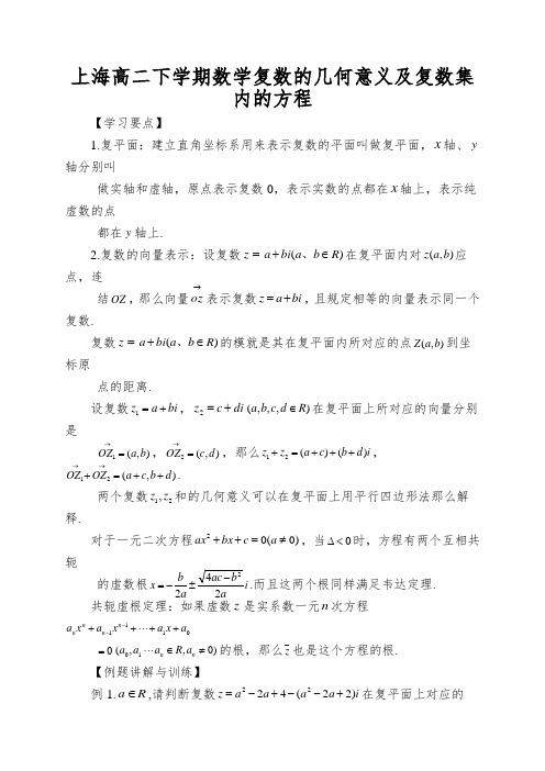 上海高二下学期数学复数的几何意义及复数集内的方程