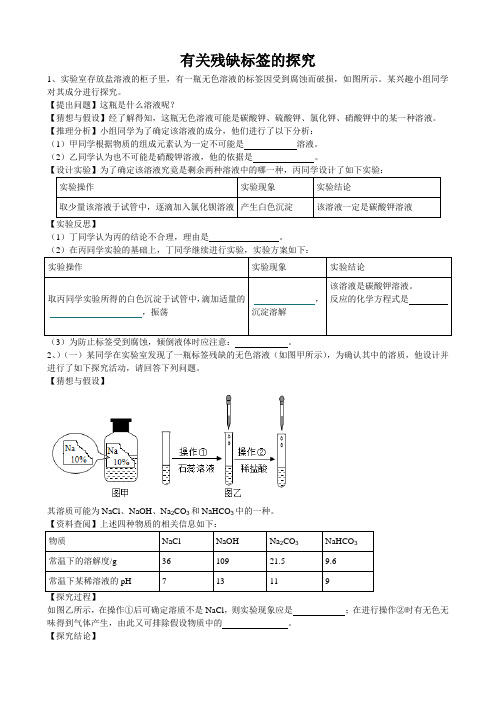 2020年安徽省新中考高频考点特训《科学探究--有关残缺标签的探究题》测试卷