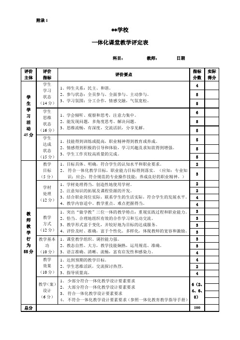 一体化课堂教学评价细则