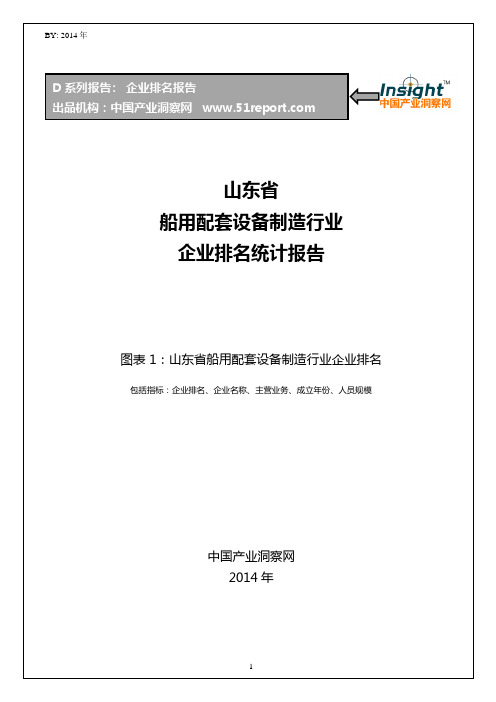 山东省船用配套设备制造行业企业排名统计报告